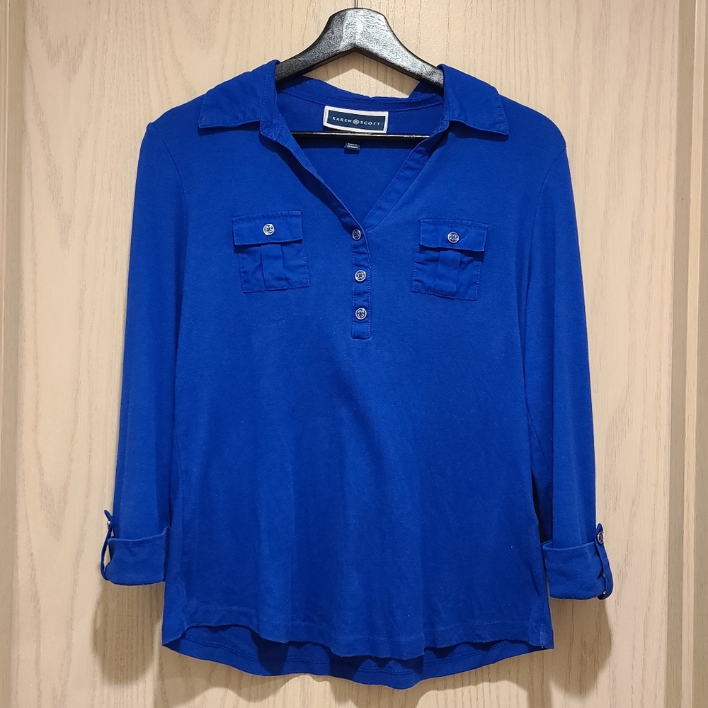 Karen Scott 3/4 Sleeve Cotton Shirt